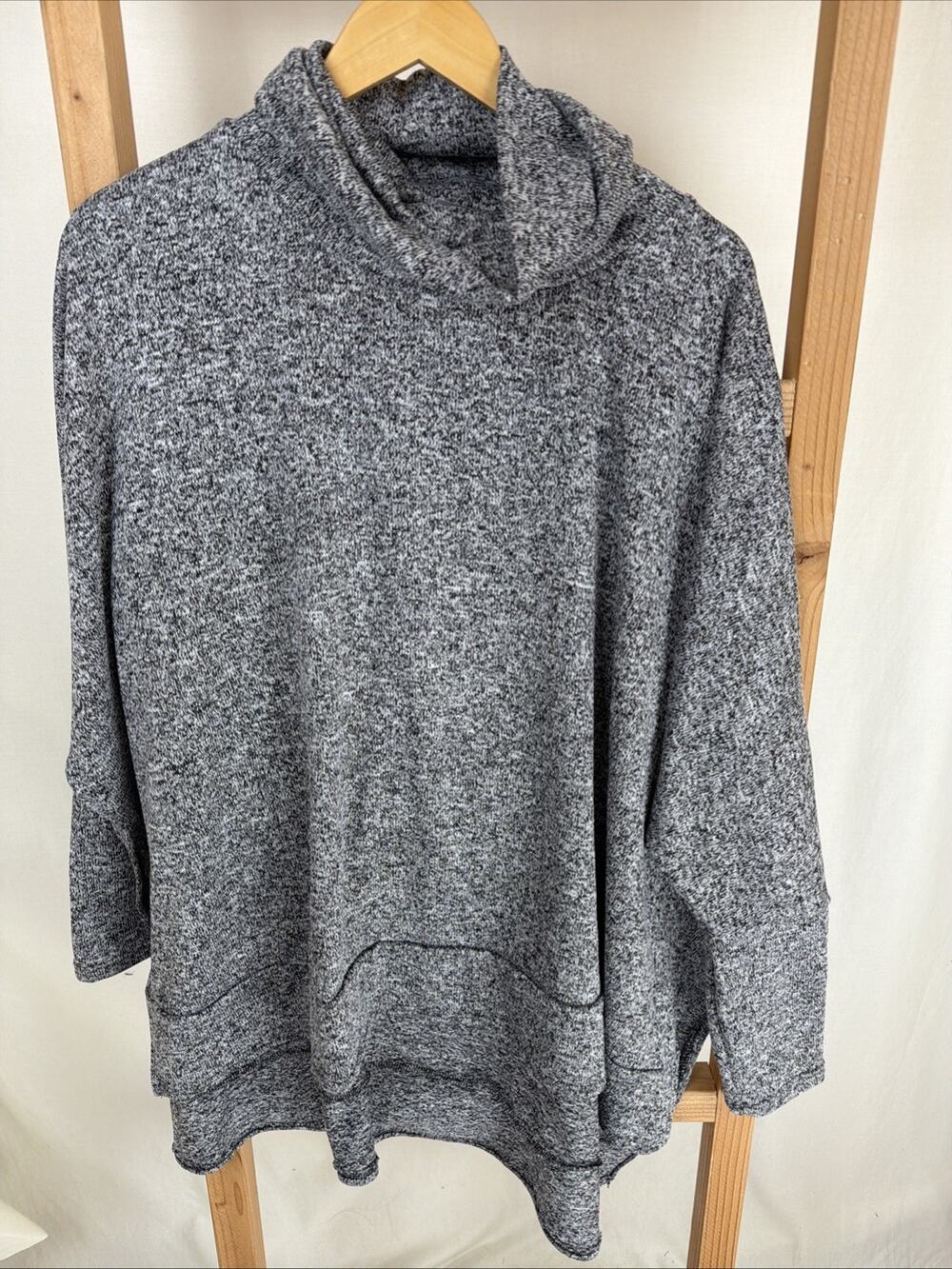 NWT Zenana Marled Gray High Low Hem Slits 11" Turtleneck Sweater #0928 Size 1X